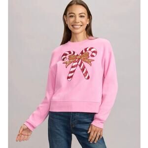 NEW Tipsy Elves Pink Sequin Candy Cane Christmas Sweatshirt Holiday Glam XL